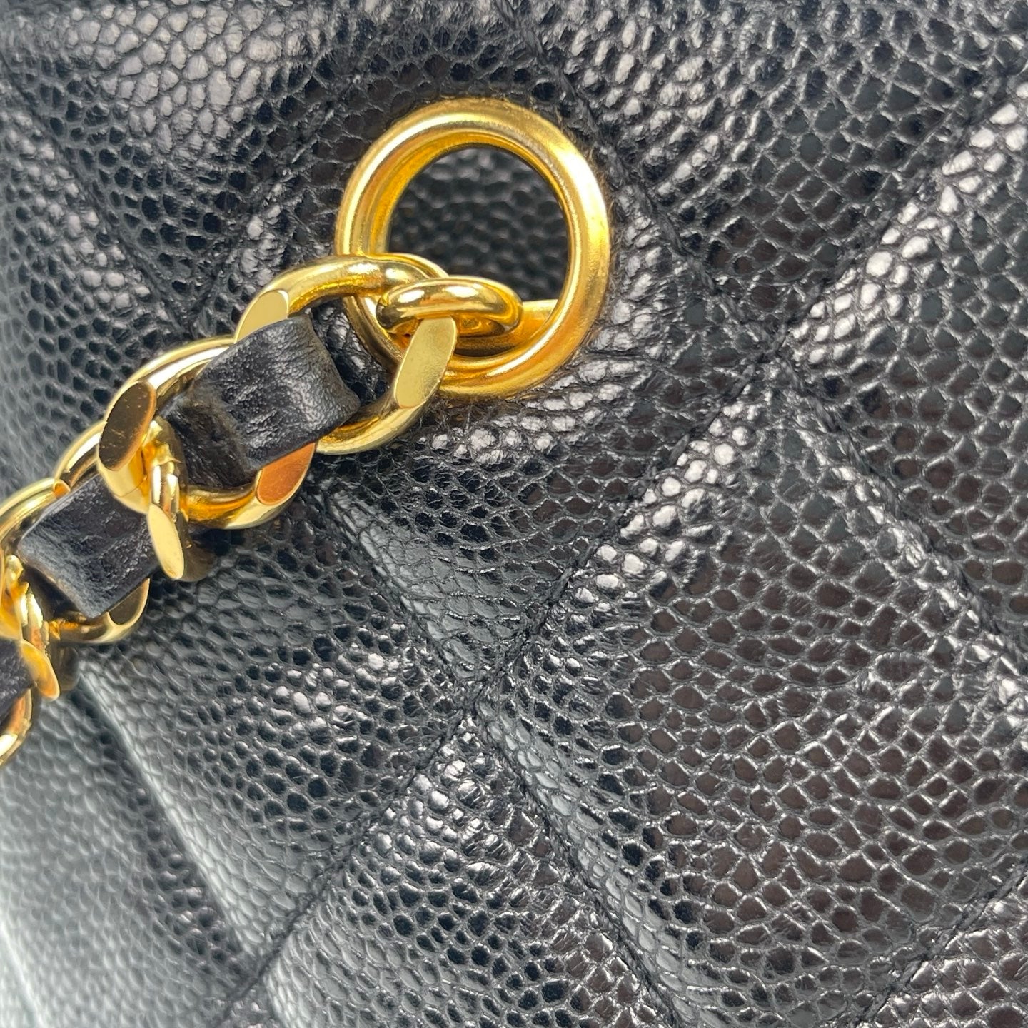 Chanel Black/Gold Caviar Leather Tote Shoulder Bag with CC Flap Pocket [Used]