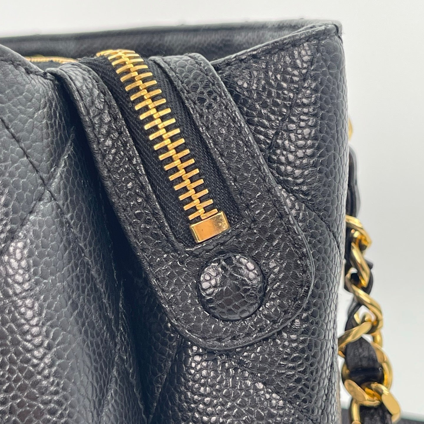 Chanel Black/Gold Caviar Leather Tote Shoulder Bag with CC Flap Pocket [Used]