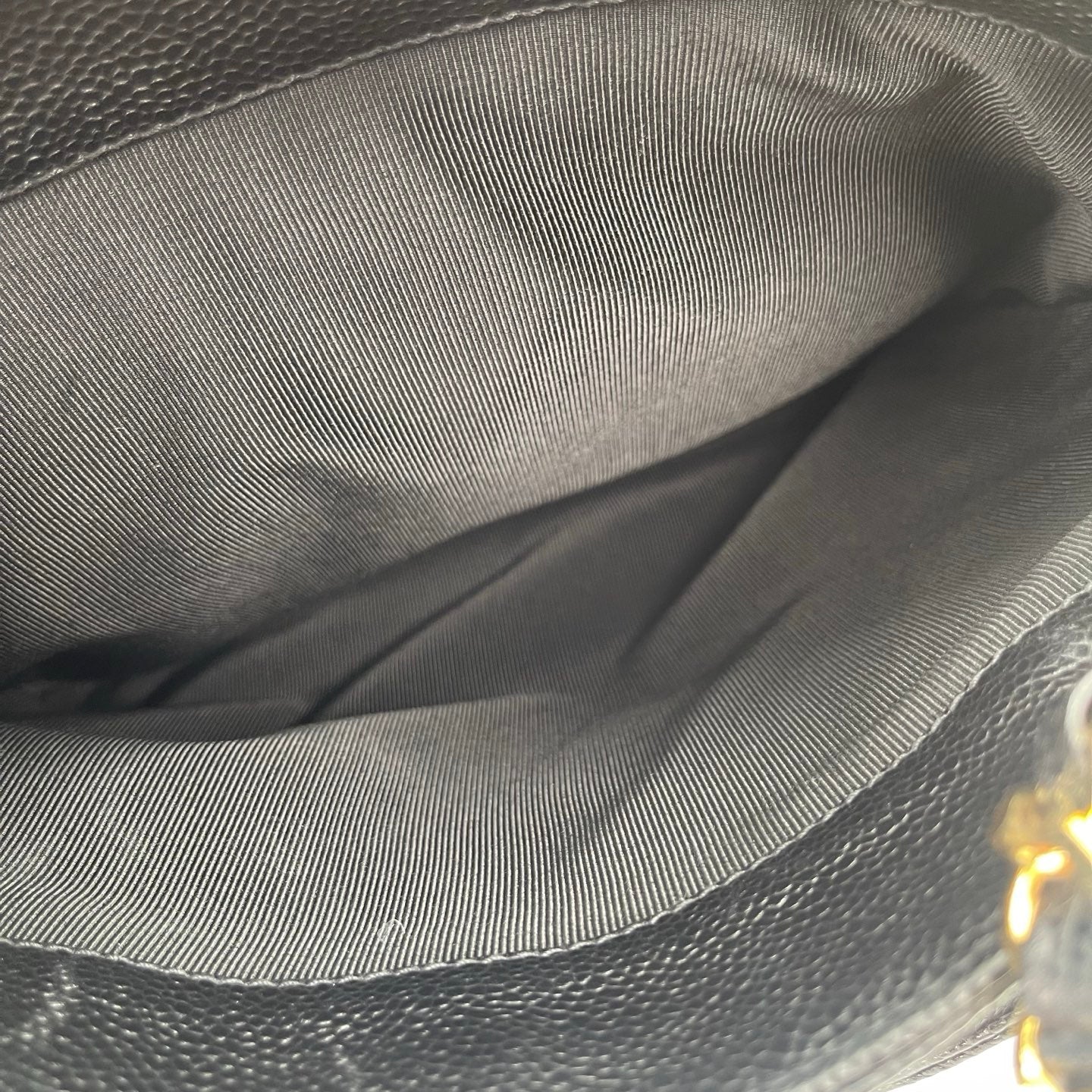 Chanel Black/Gold Caviar Leather Tote Shoulder Bag with CC Flap Pocket [Used]