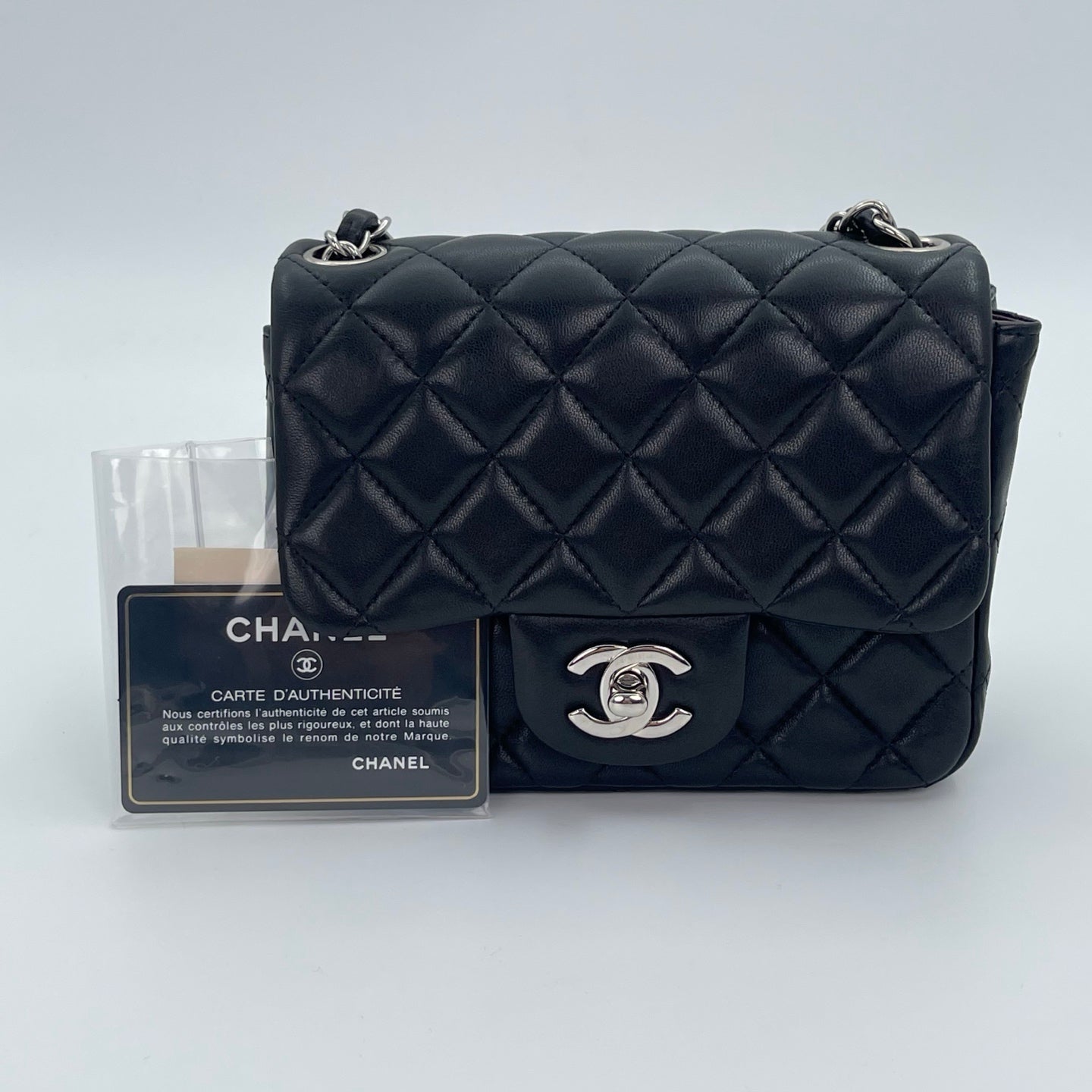Chanel Lambskin Mini Classic Flap Bag Black / Silver Hardware [Used]