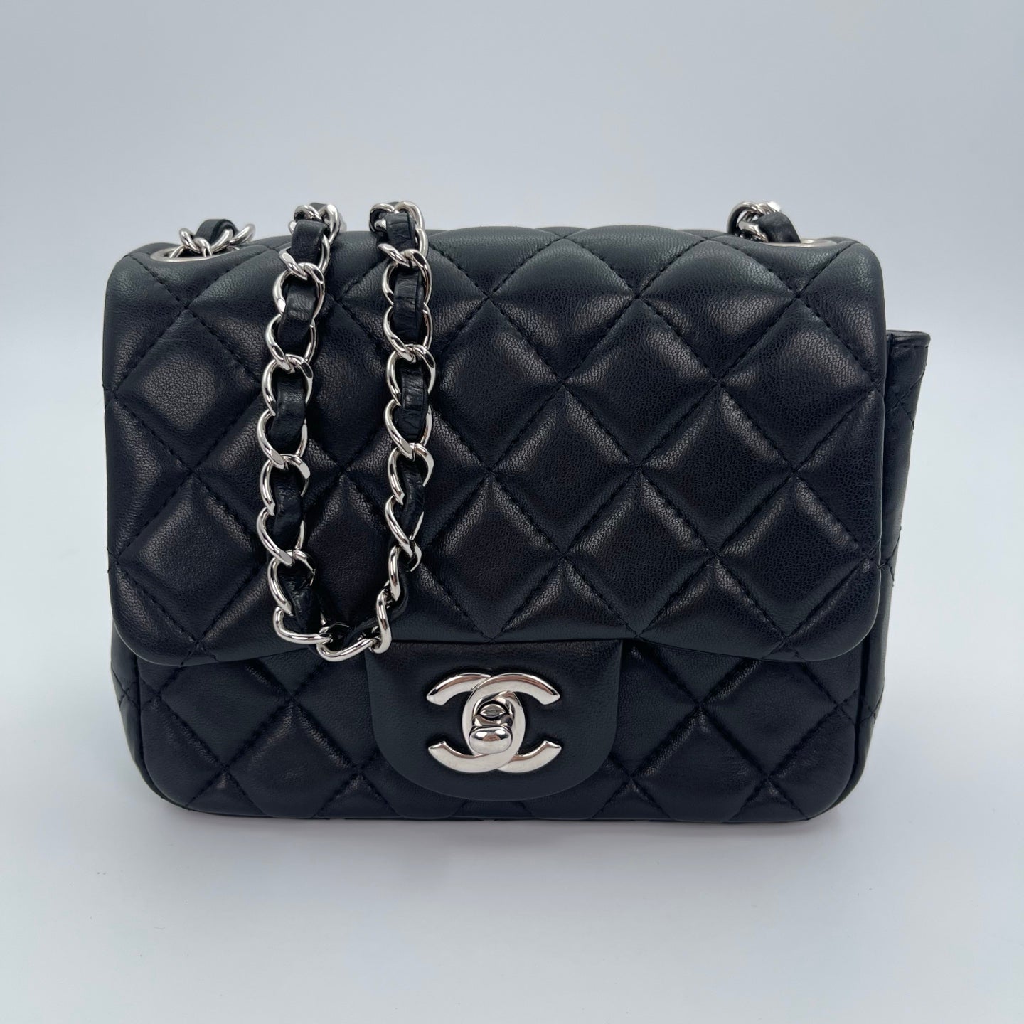 Chanel Lambskin Mini Classic Flap Bag Black / Silver Hardware [Used]