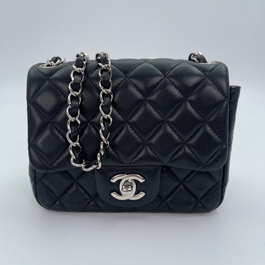 Chanel Lambskin Mini Classic Flap Bag Black / Silver Hardware [Used]