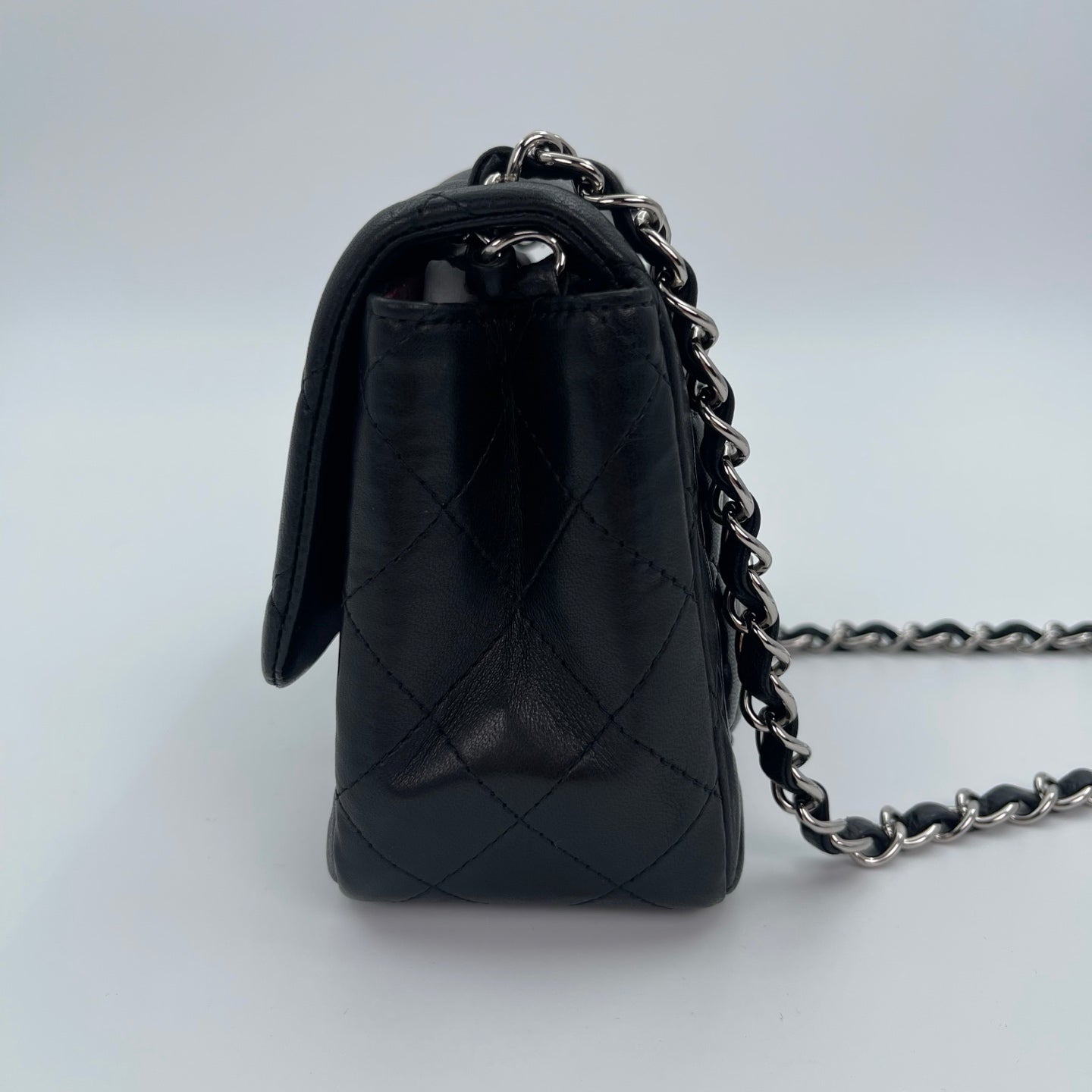 Chanel Lambskin Mini Classic Flap Bag Black / Silver Hardware [Used]