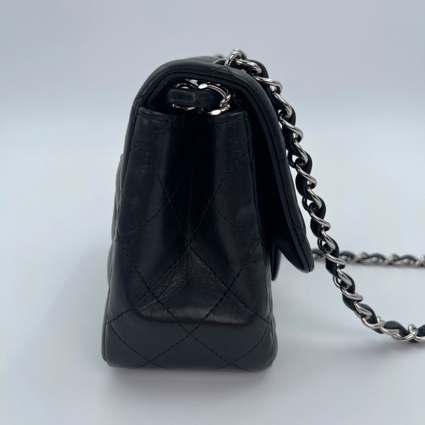 Chanel Lambskin Mini Classic Flap Bag Black / Silver Hardware [Used]