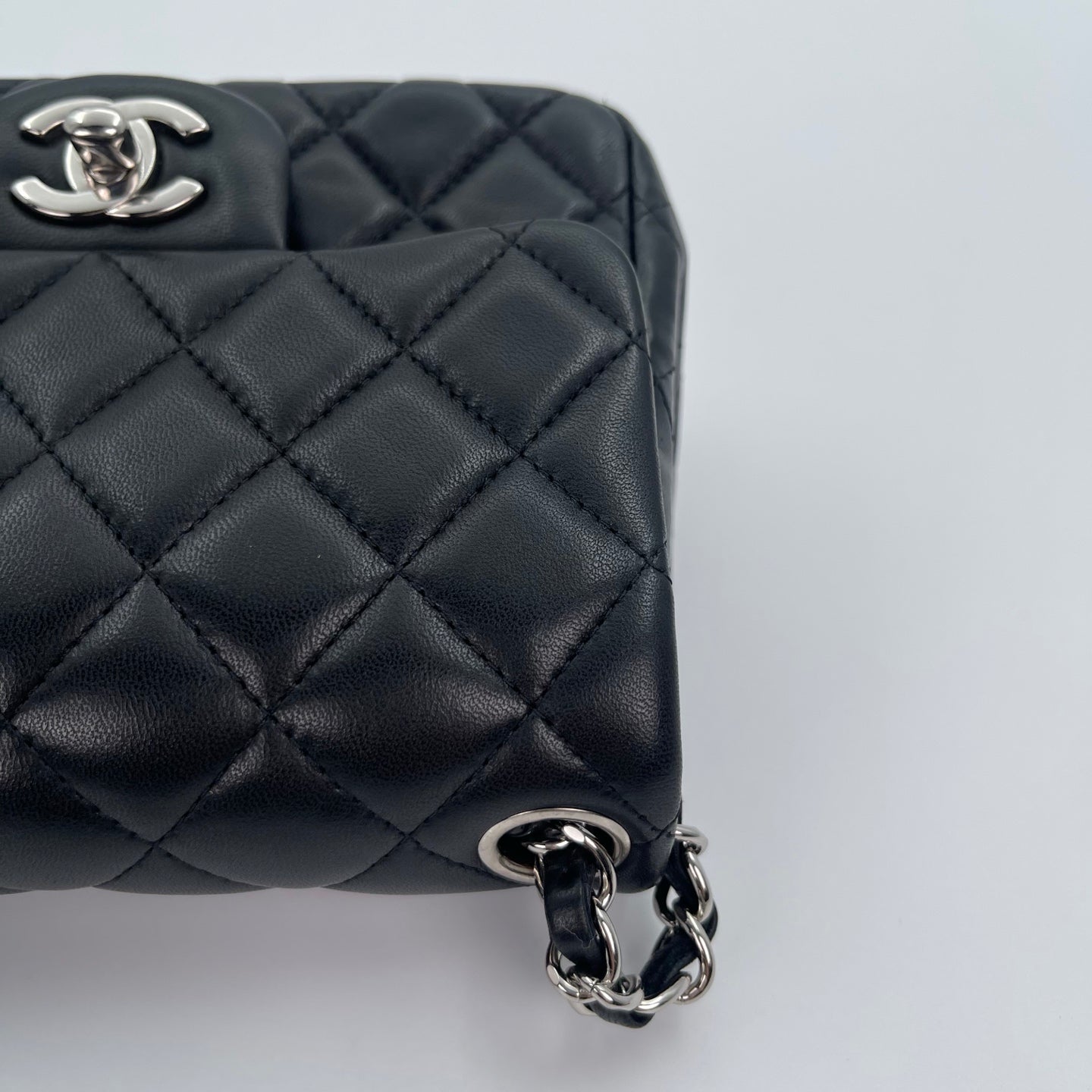 Chanel Lambskin Mini Classic Flap Bag Black / Silver Hardware [Used]