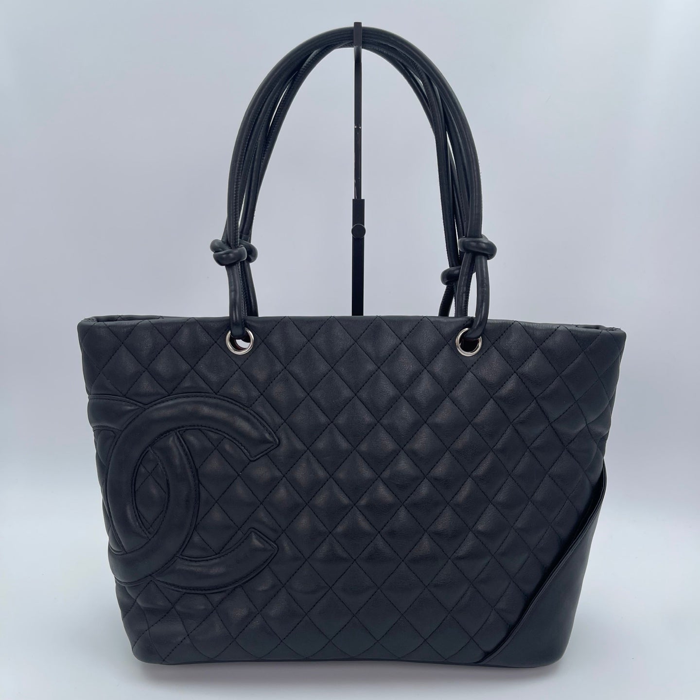 Chanel Calfskin Leather Cambon Tote Bag in Black with Silver Hardware [Used]