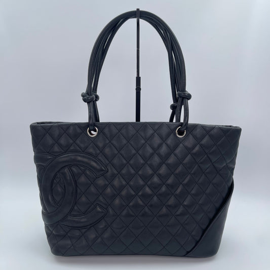Chanel Calfskin Leather Cambon Tote Bag in Black with Silver Hardware [Used]