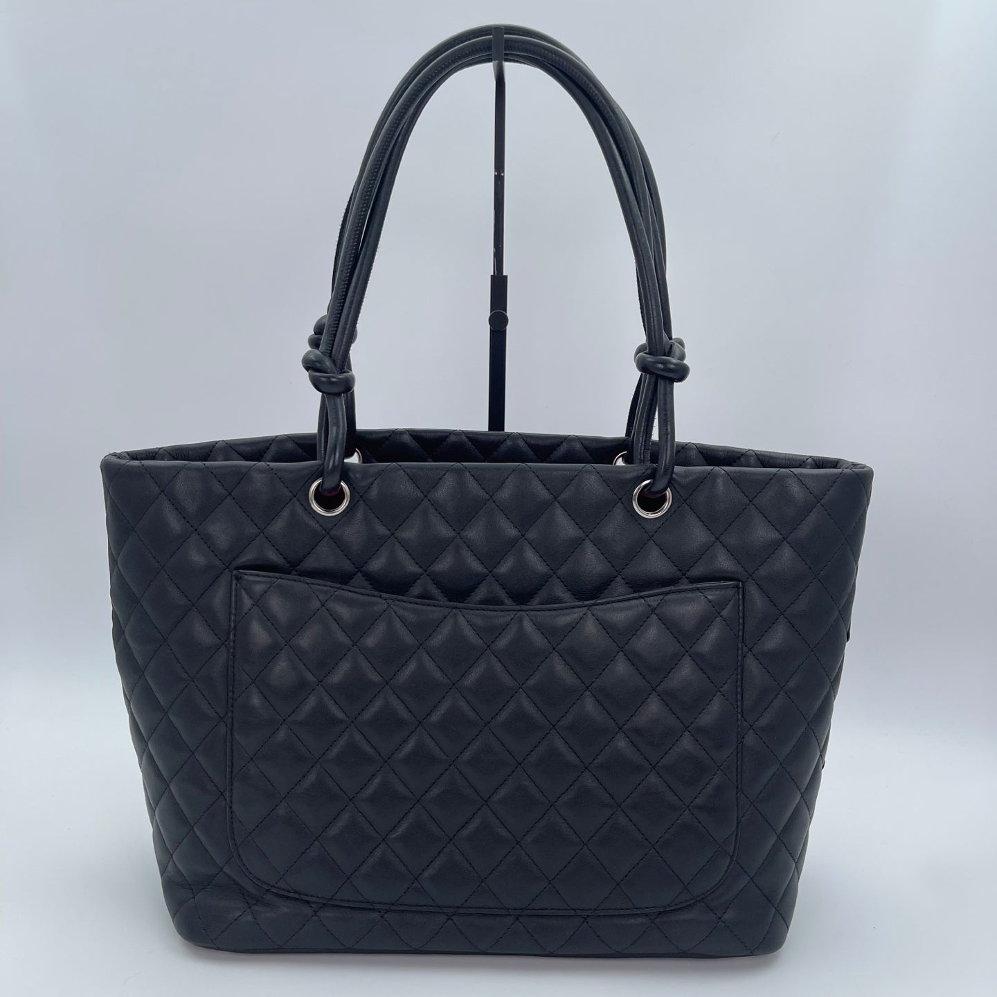 Chanel Calfskin Leather Cambon Tote Bag in Black with Silver Hardware [Used]