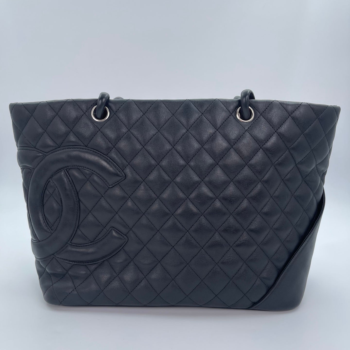 Chanel Calfskin Leather Cambon Tote Bag in Black with Silver Hardware [Used]