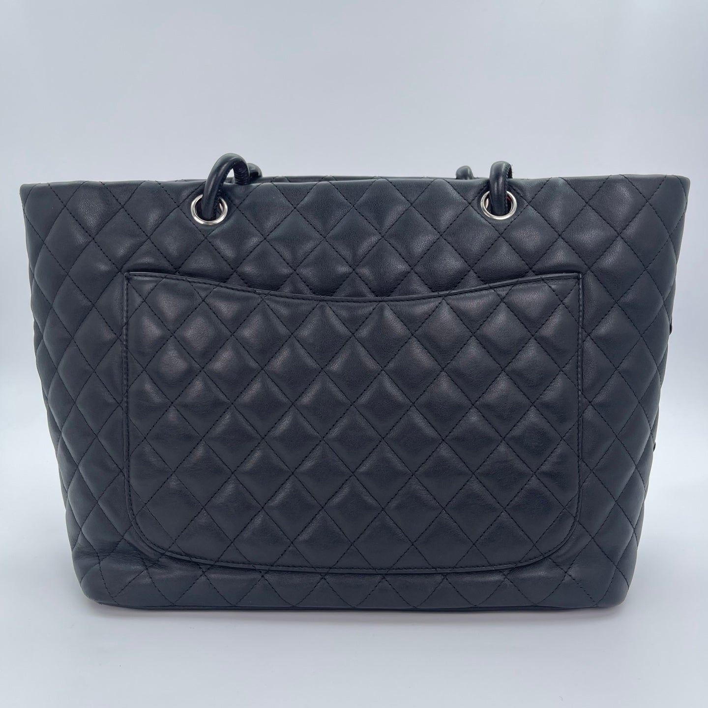 Chanel Calfskin Leather Cambon Tote Bag in Black with Silver Hardware [Used]