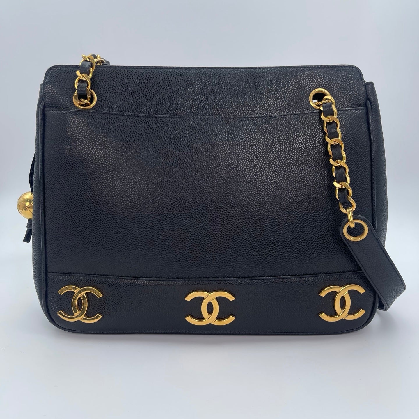 Chanel Black Caviar Leather Double-Sided Tripple CC Tote Bag  [Used]