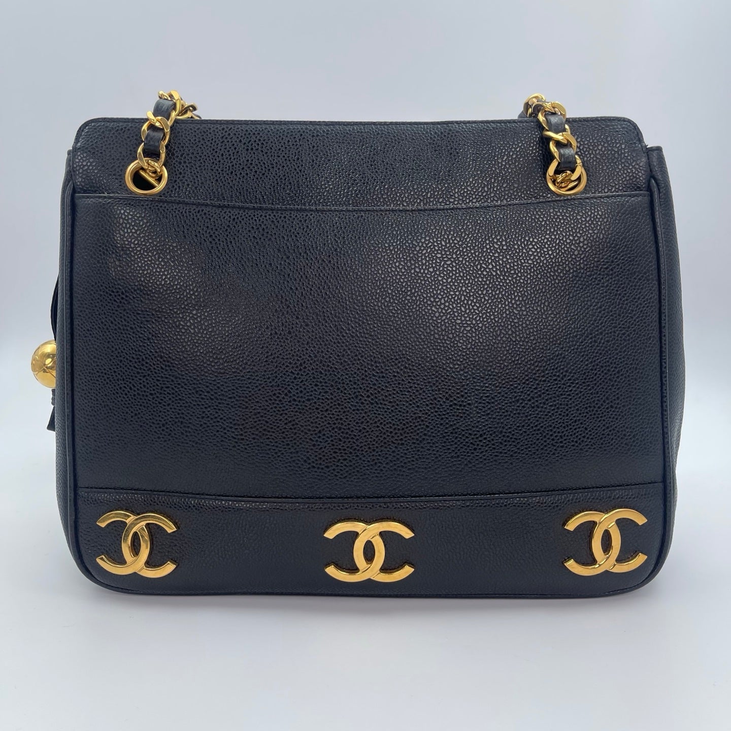 Chanel Black Caviar Leather Double-Sided Tripple CC Tote Bag  [Used]