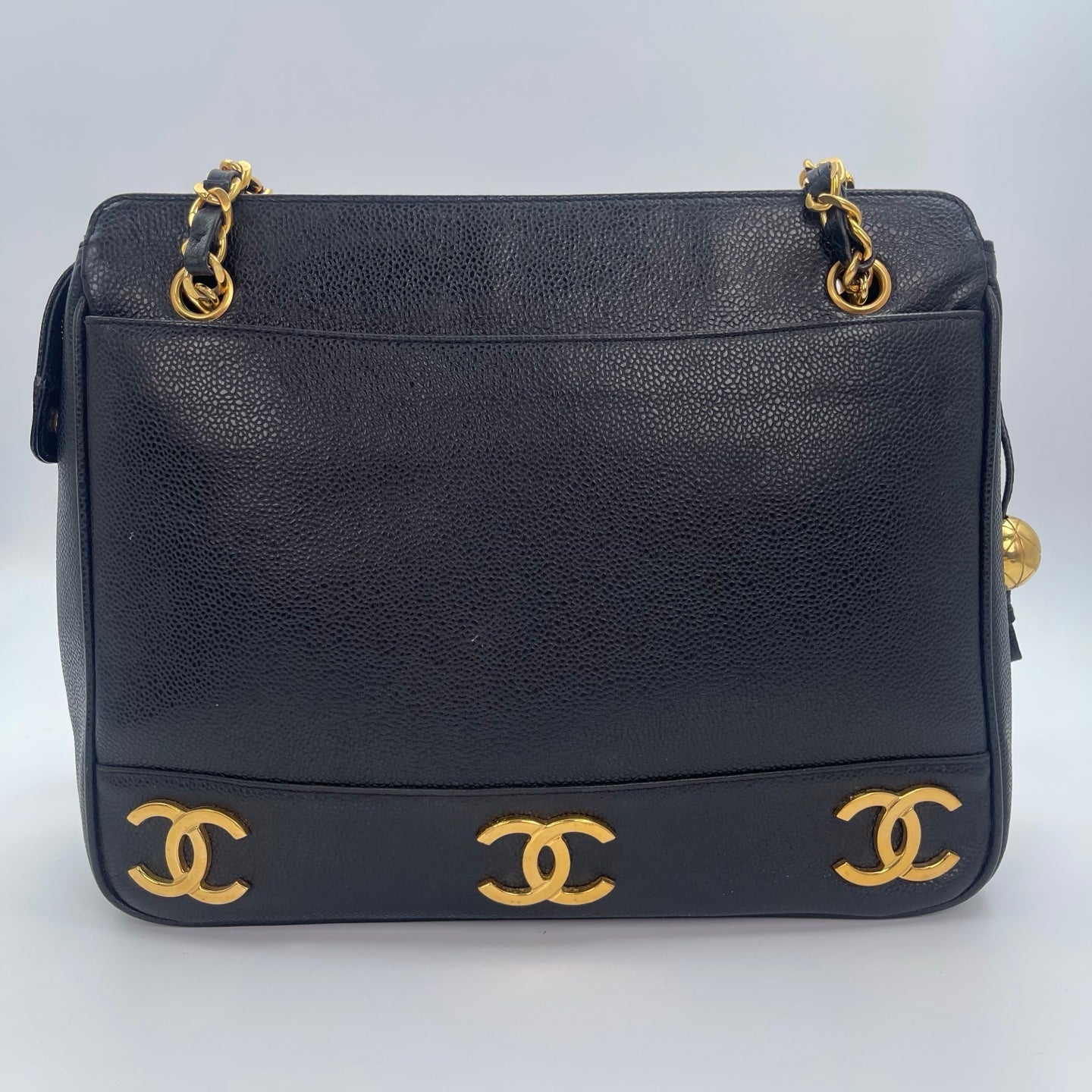 Chanel Black Caviar Leather Double-Sided Tripple CC Tote Bag  [Used]