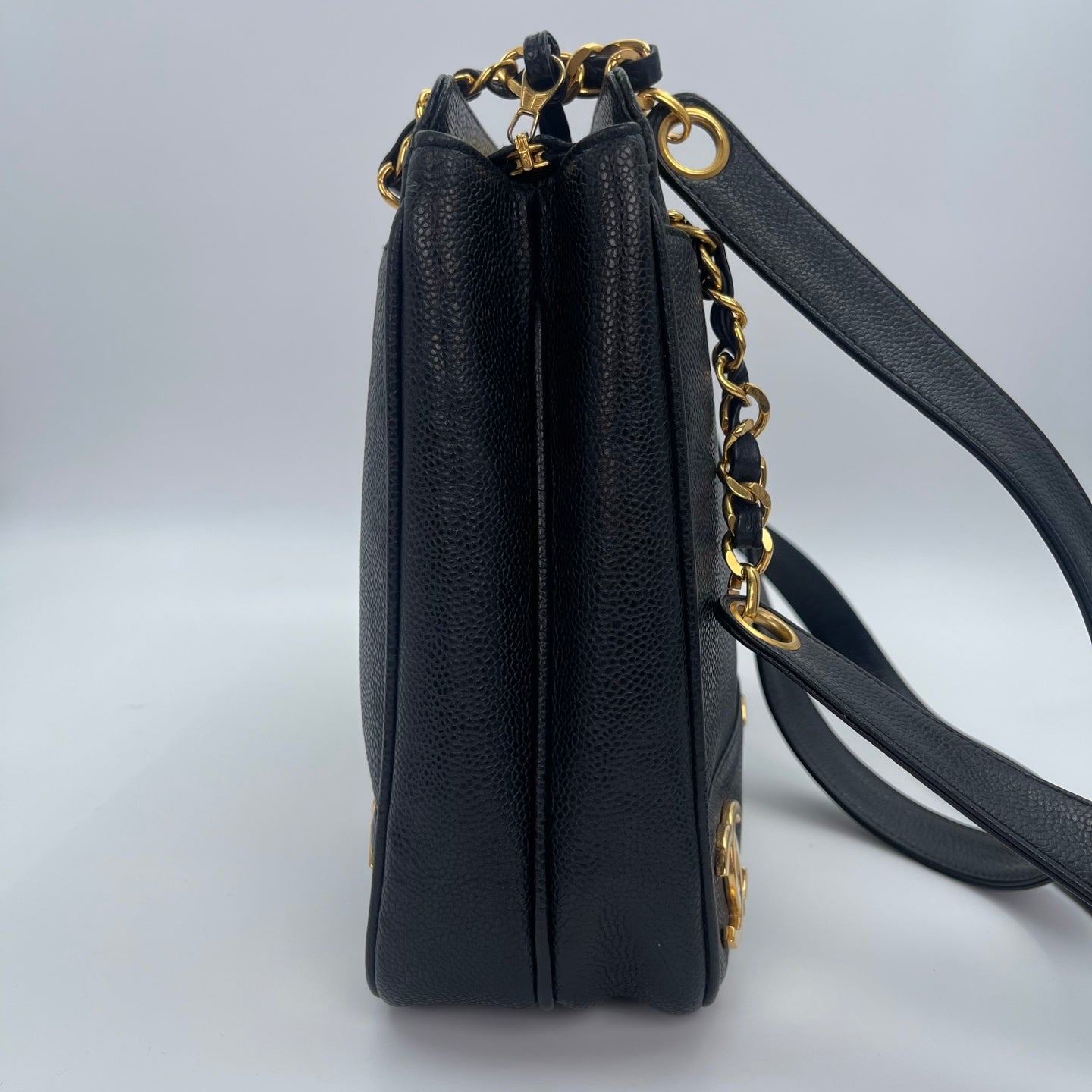 Chanel Black Caviar Leather Double-Sided Tripple CC Tote Bag  [Used]