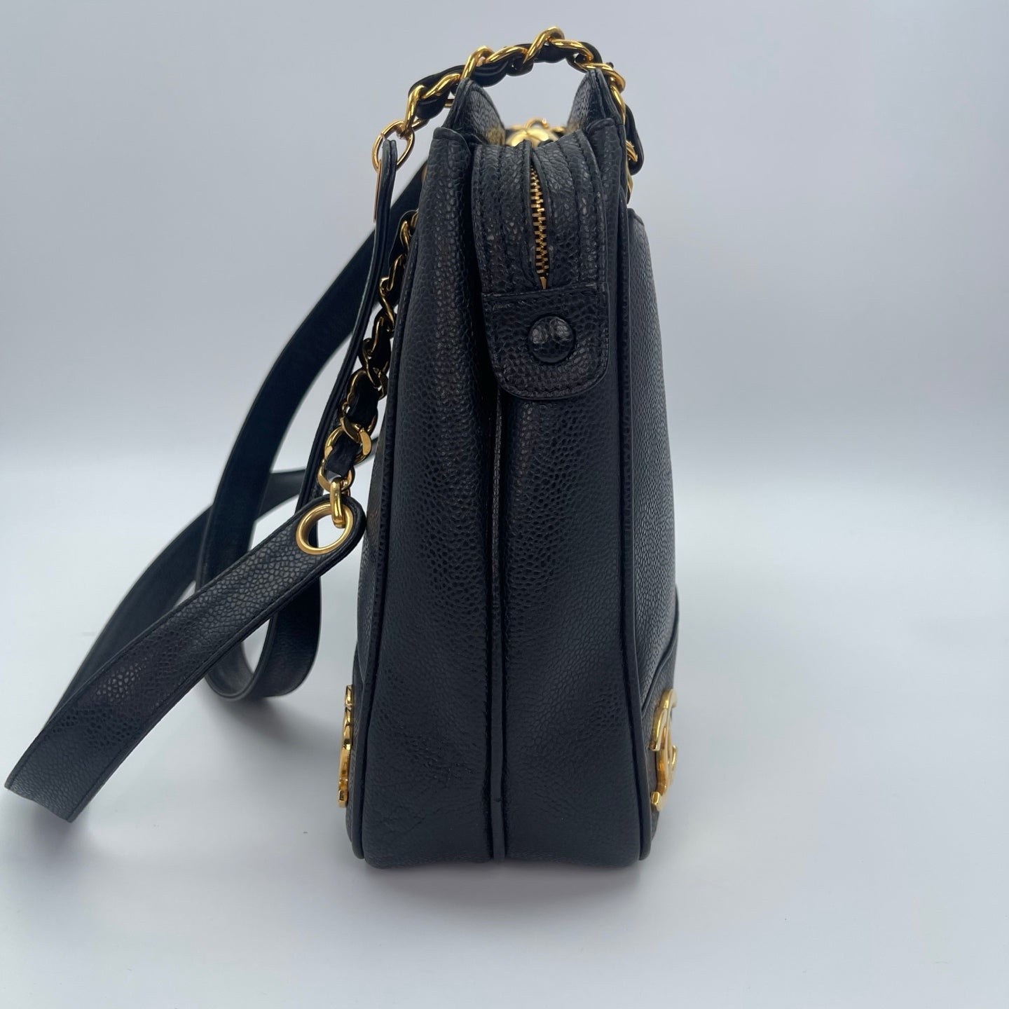 Chanel Black Caviar Leather Double-Sided Tripple CC Tote Bag  [Used]