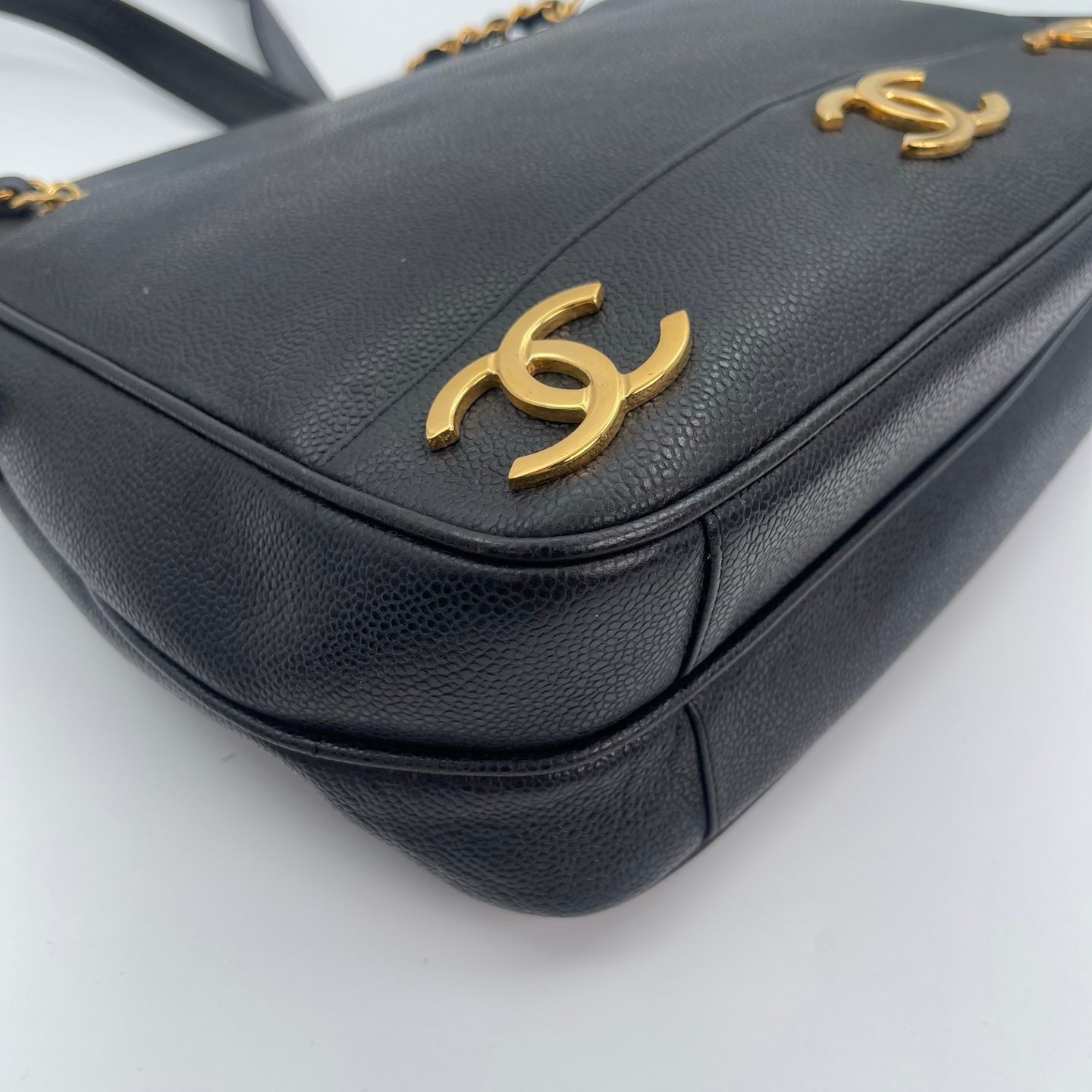 Chanel Black Caviar Leather Double-Sided Tripple CC Tote Bag  [Used]