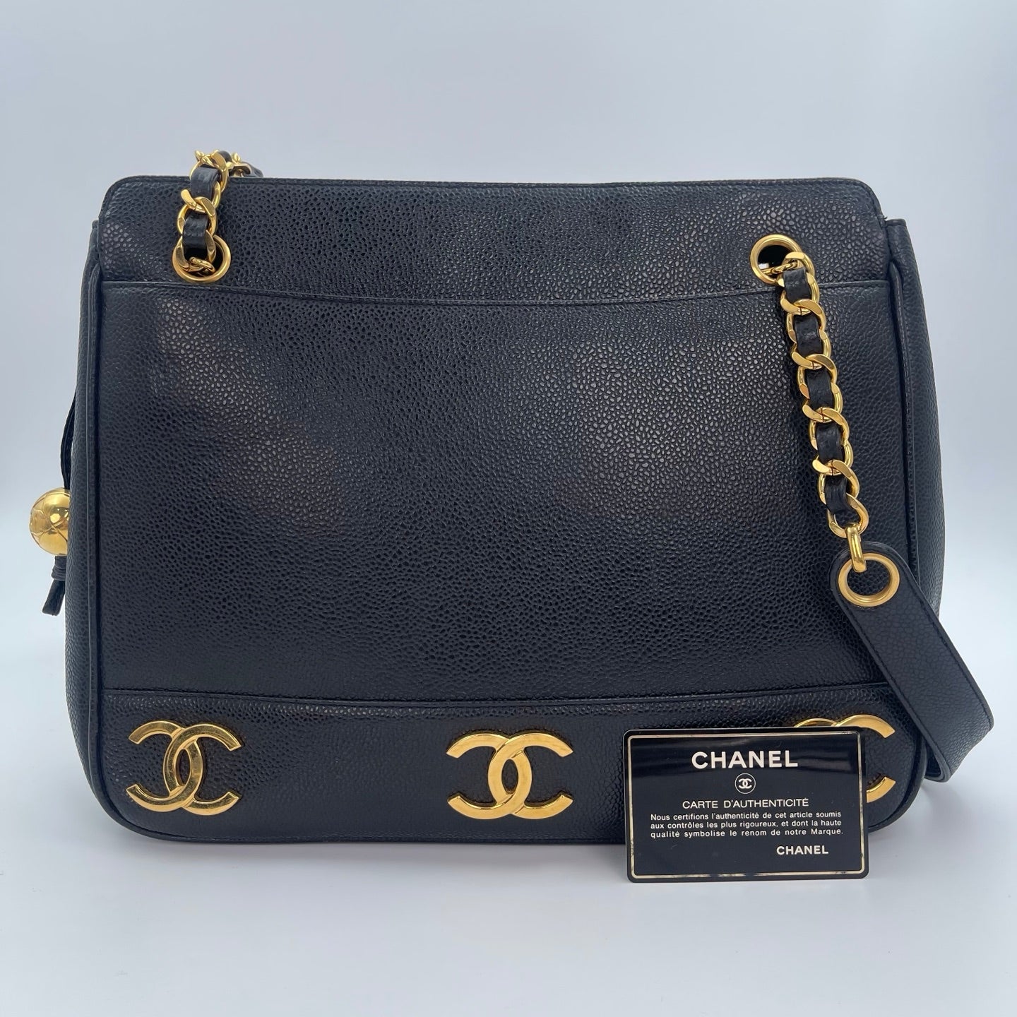 Chanel Black Caviar Leather Double-Sided Tripple CC Tote Bag  [Used]