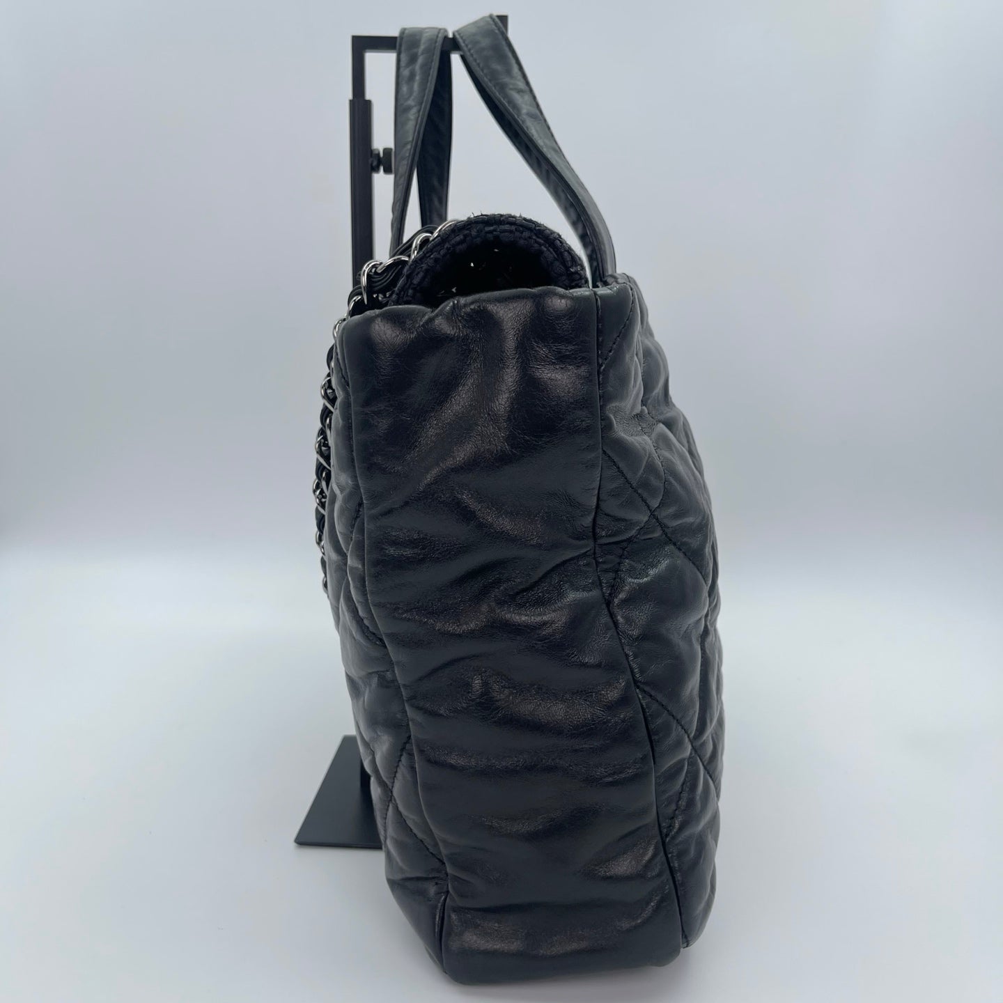 Chanel Tweed & Waxed Calfskin Quilted 2-Way Puffy Tote Bag Black/Silver [Used]