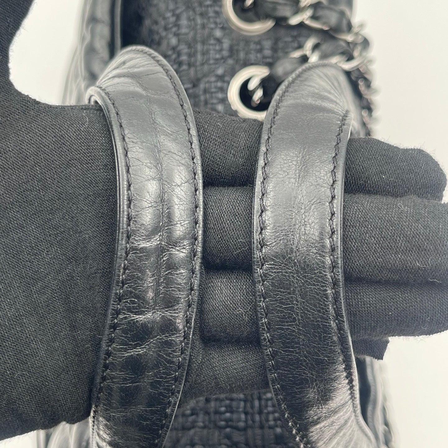 Chanel Tweed & Waxed Calfskin Quilted 2-Way Puffy Tote Bag Black/Silver [Used]