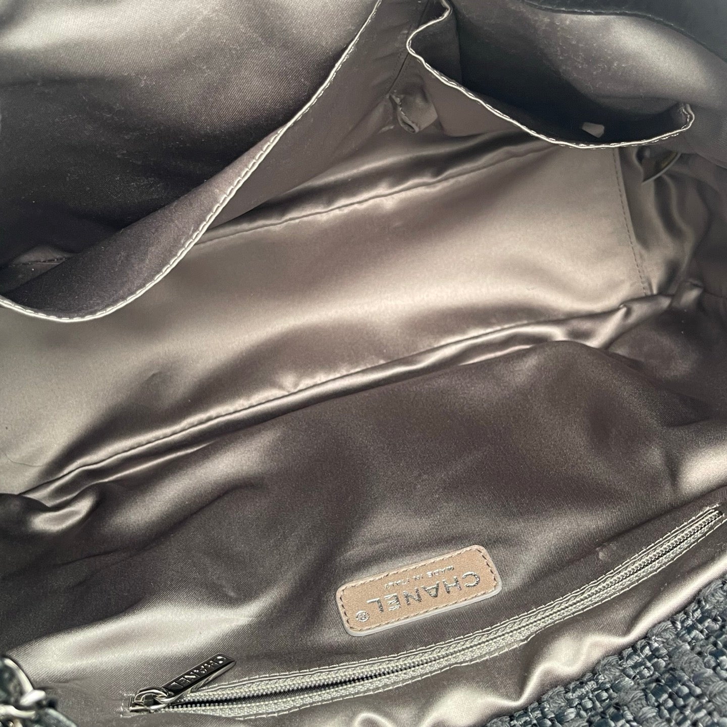 Chanel Tweed & Waxed Calfskin Quilted 2-Way Puffy Tote Bag Black/Silver [Used]