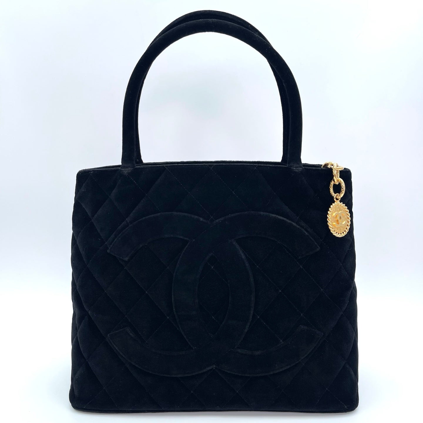 Chanel Velvet Hilton Tote Bag in Black with Gold Hardware [Used]
