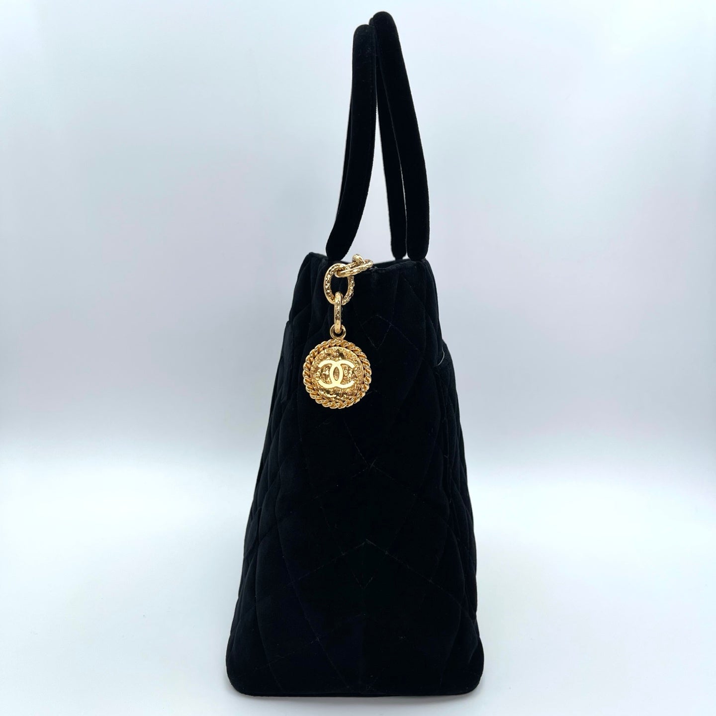 Chanel Velvet Hilton Tote Bag in Black with Gold Hardware [Used]
