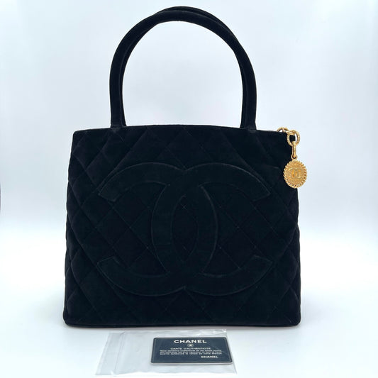 Chanel Velvet Hilton Tote Bag in Black with Gold Hardware [Used]