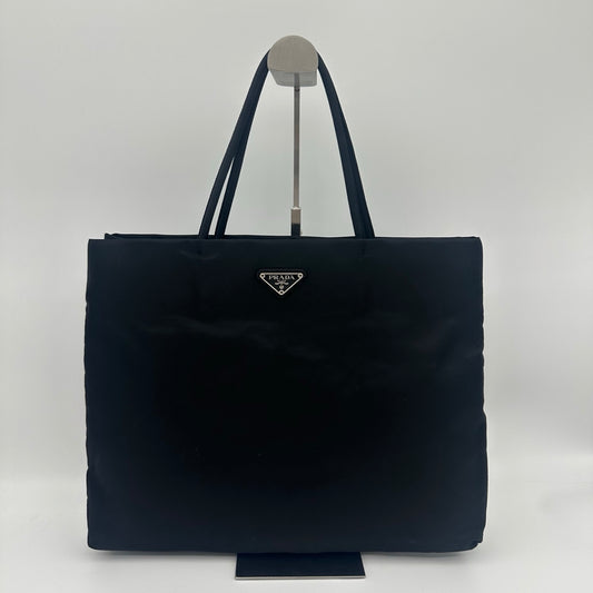 Prada Nylon Tote Bag in Black with Silver Hardware [Used]