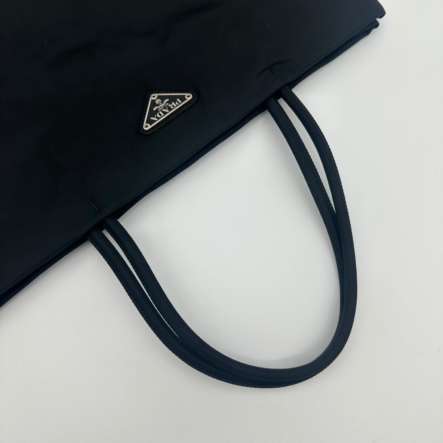 Prada Nylon Tote Bag in Black with Silver Hardware [Used]