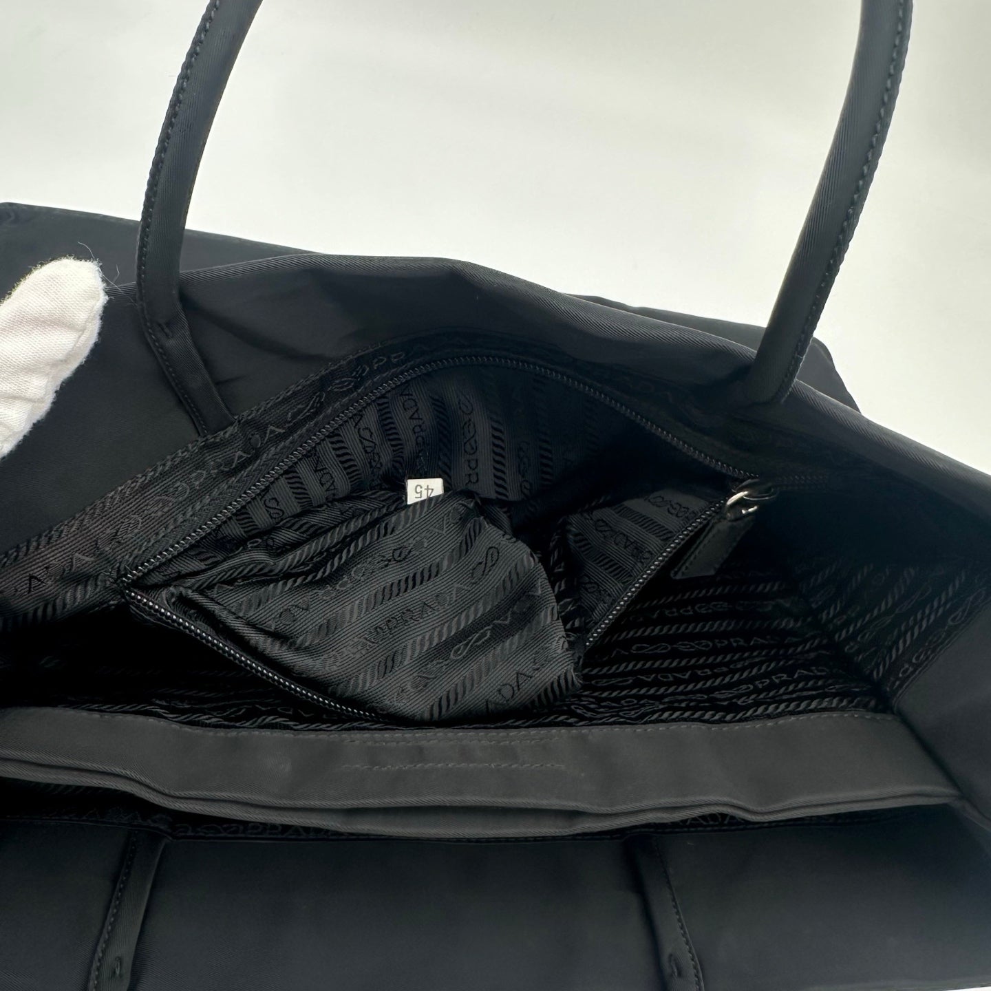 Prada Nylon Tote Bag in Black with Silver Hardware [Used]