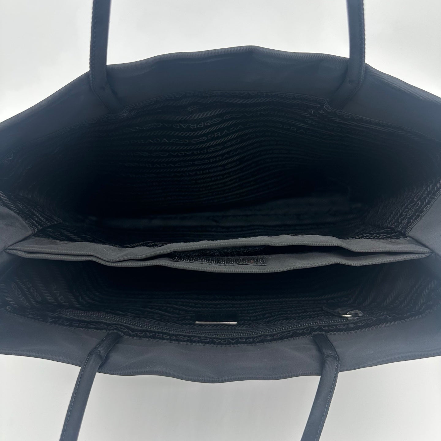 Prada Nylon Tote Bag in Black with Silver Hardware [Used]