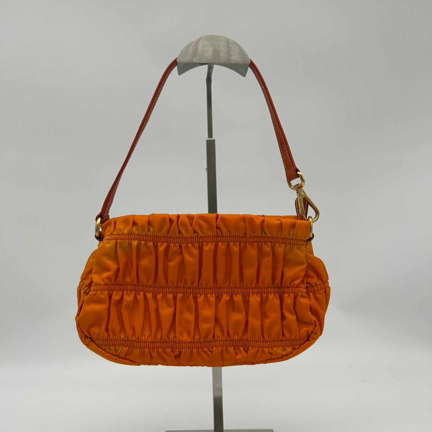 Prada Pleated Leather Shoulder Bag in Orange with Gold Hardware [Used]