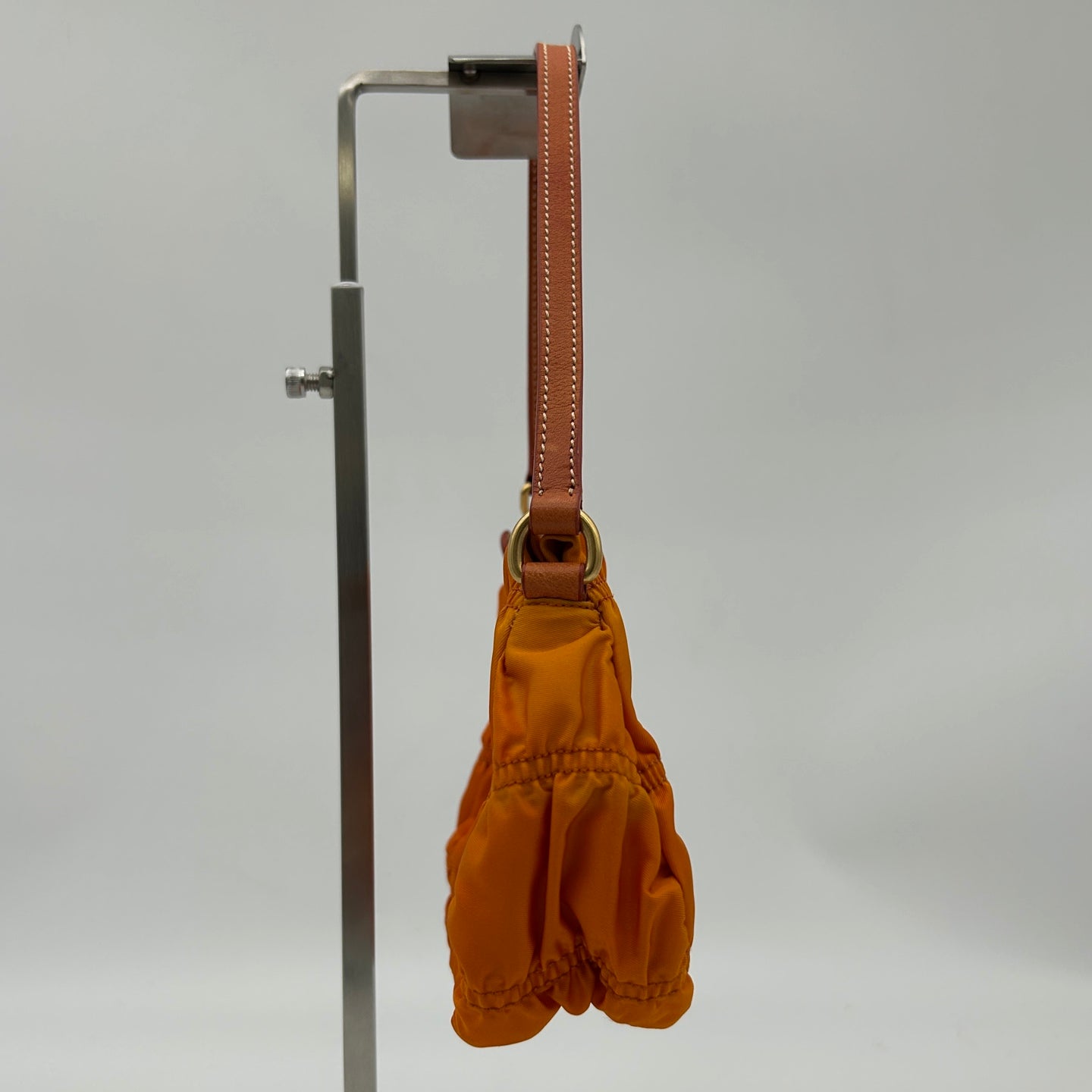 Prada Pleated Leather Shoulder Bag in Orange with Gold Hardware [Used]