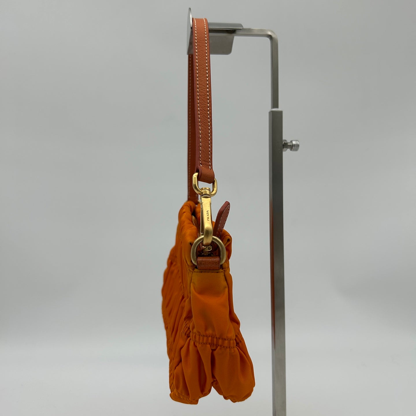 Prada Pleated Leather Shoulder Bag in Orange with Gold Hardware [Used]