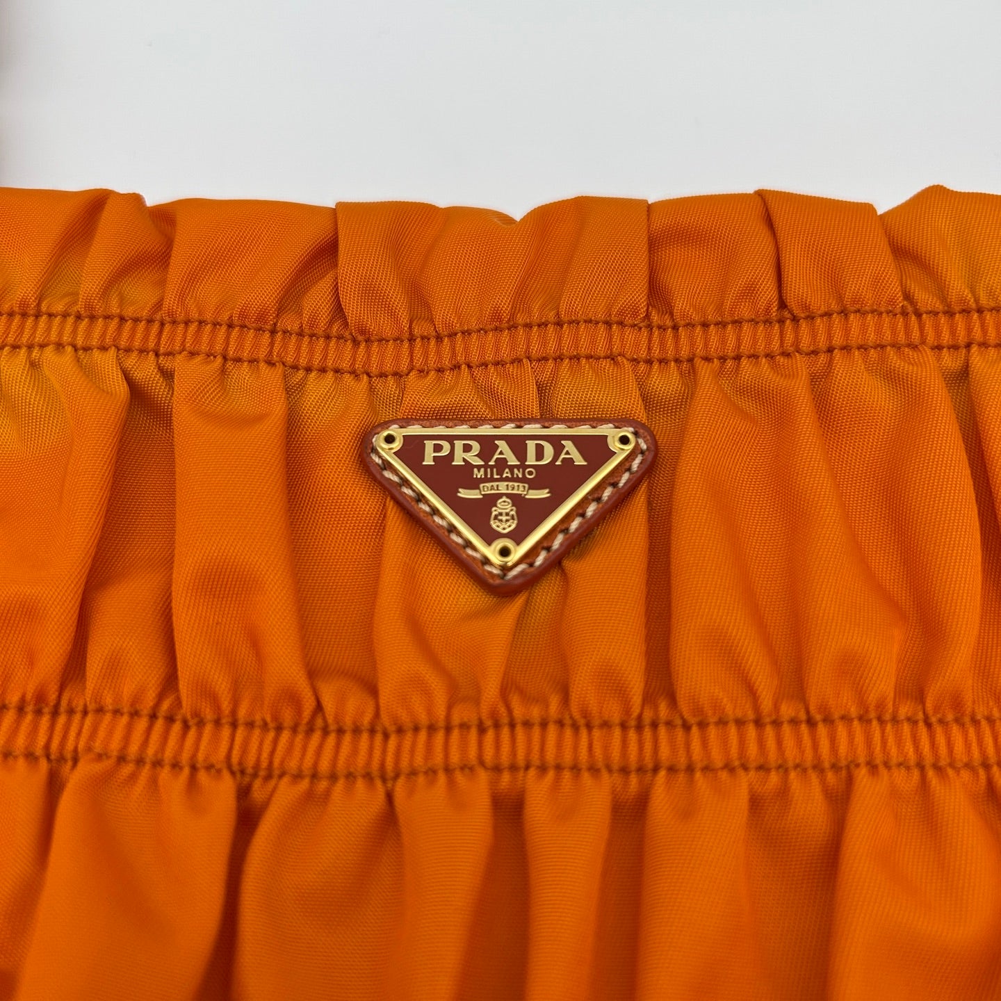 Prada Pleated Leather Shoulder Bag in Orange with Gold Hardware [Used]