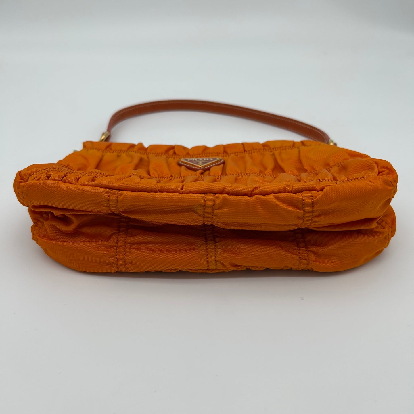 Prada Pleated Leather Shoulder Bag in Orange with Gold Hardware [Used]