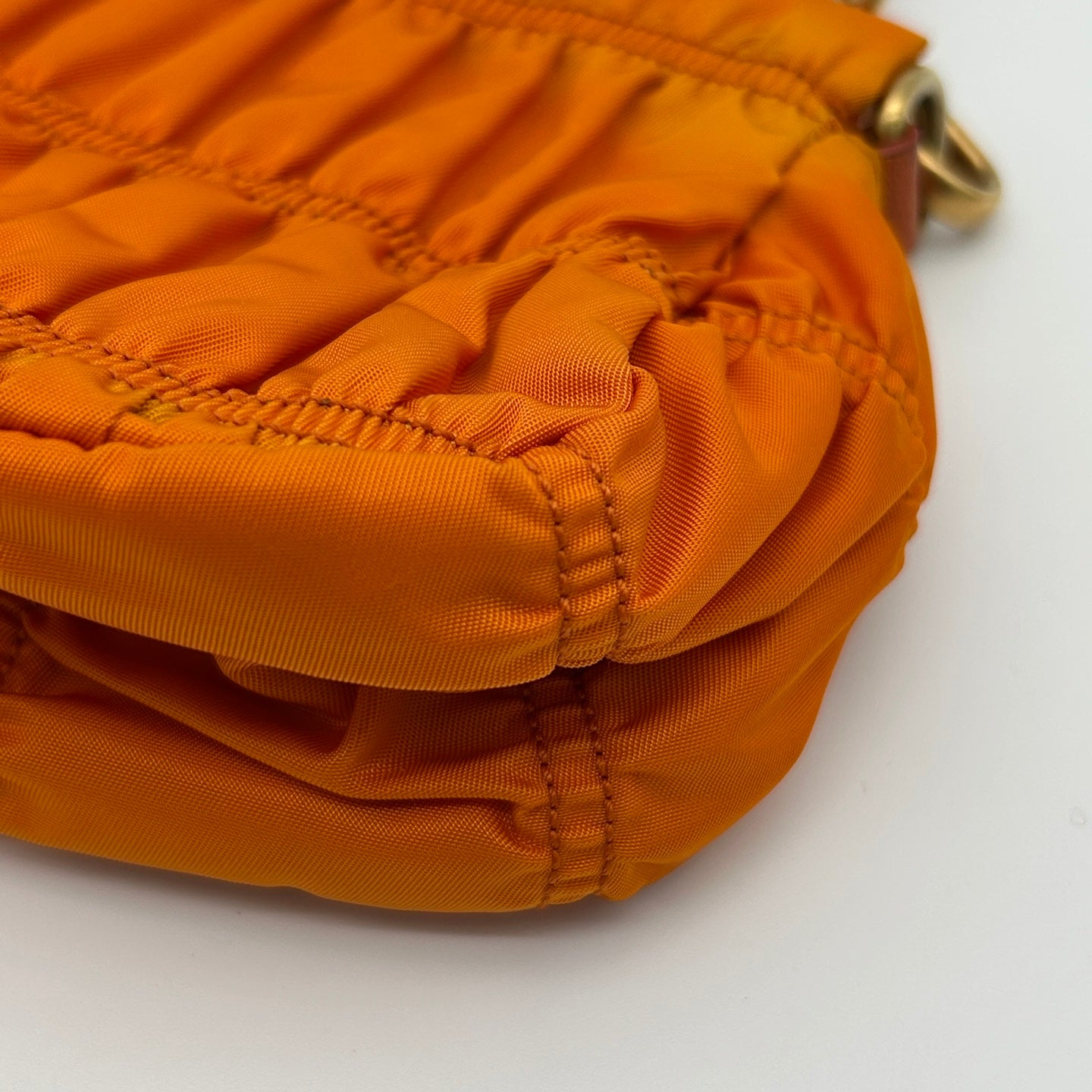 Prada Pleated Leather Shoulder Bag in Orange with Gold Hardware [Used]