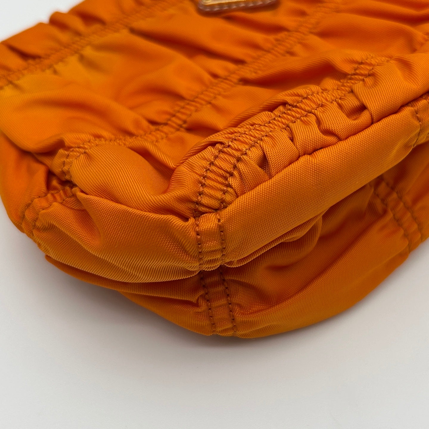 Prada Pleated Leather Shoulder Bag in Orange with Gold Hardware [Used]