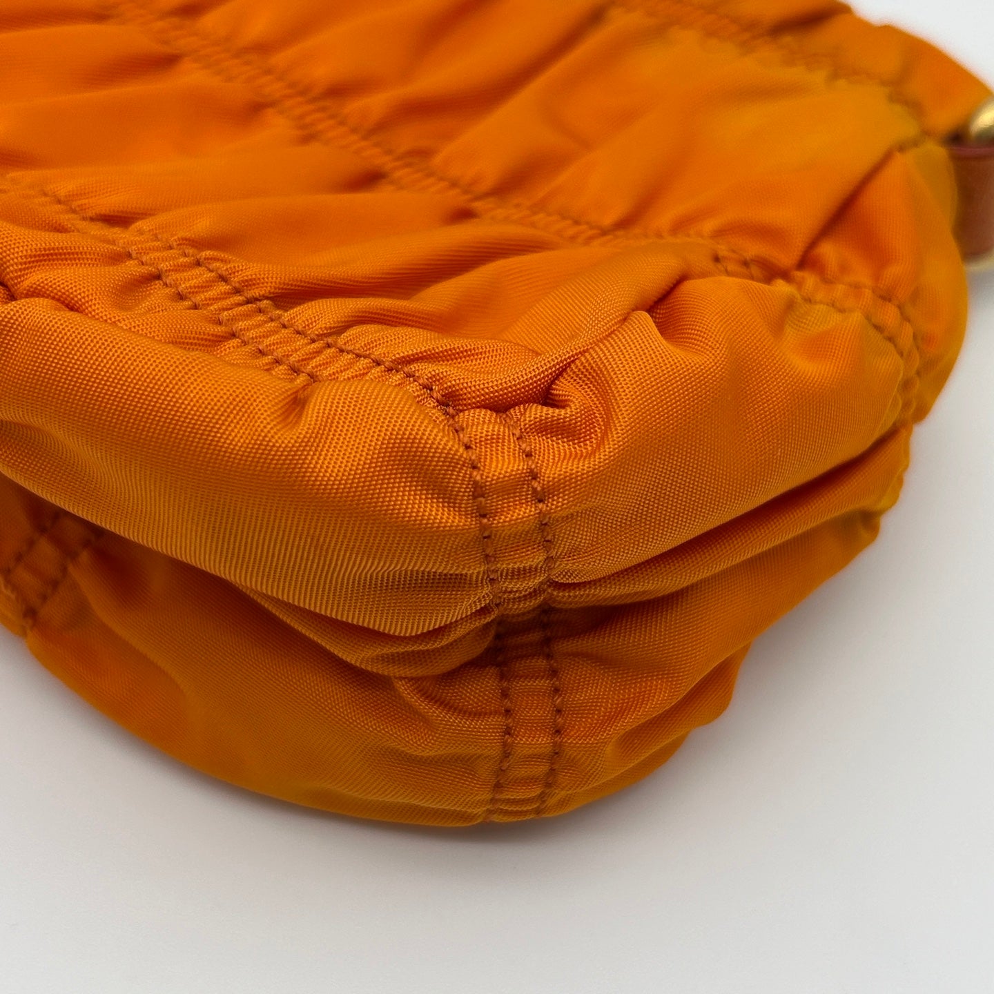 Prada Pleated Leather Shoulder Bag in Orange with Gold Hardware [Used]