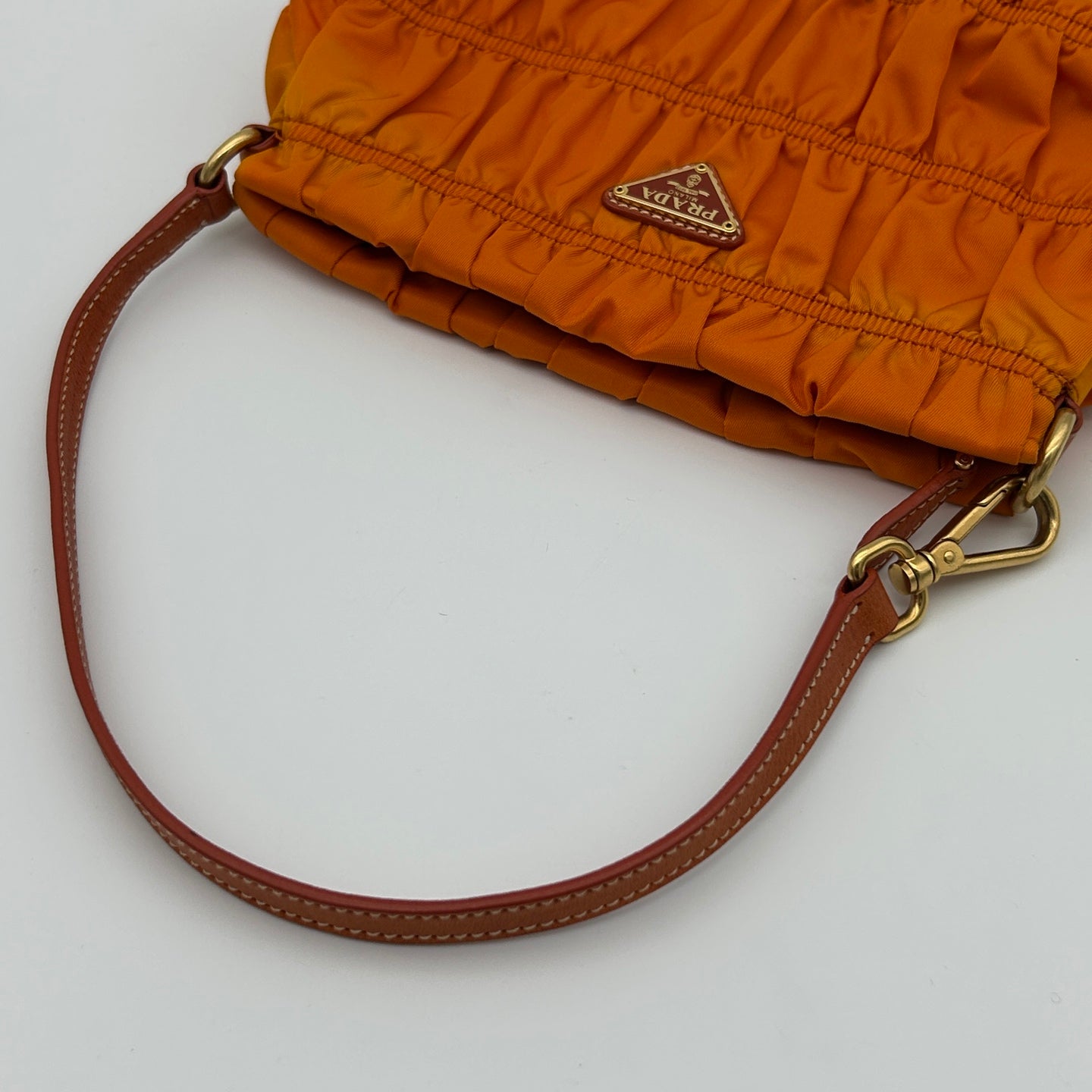 Prada Pleated Leather Shoulder Bag in Orange with Gold Hardware [Used]