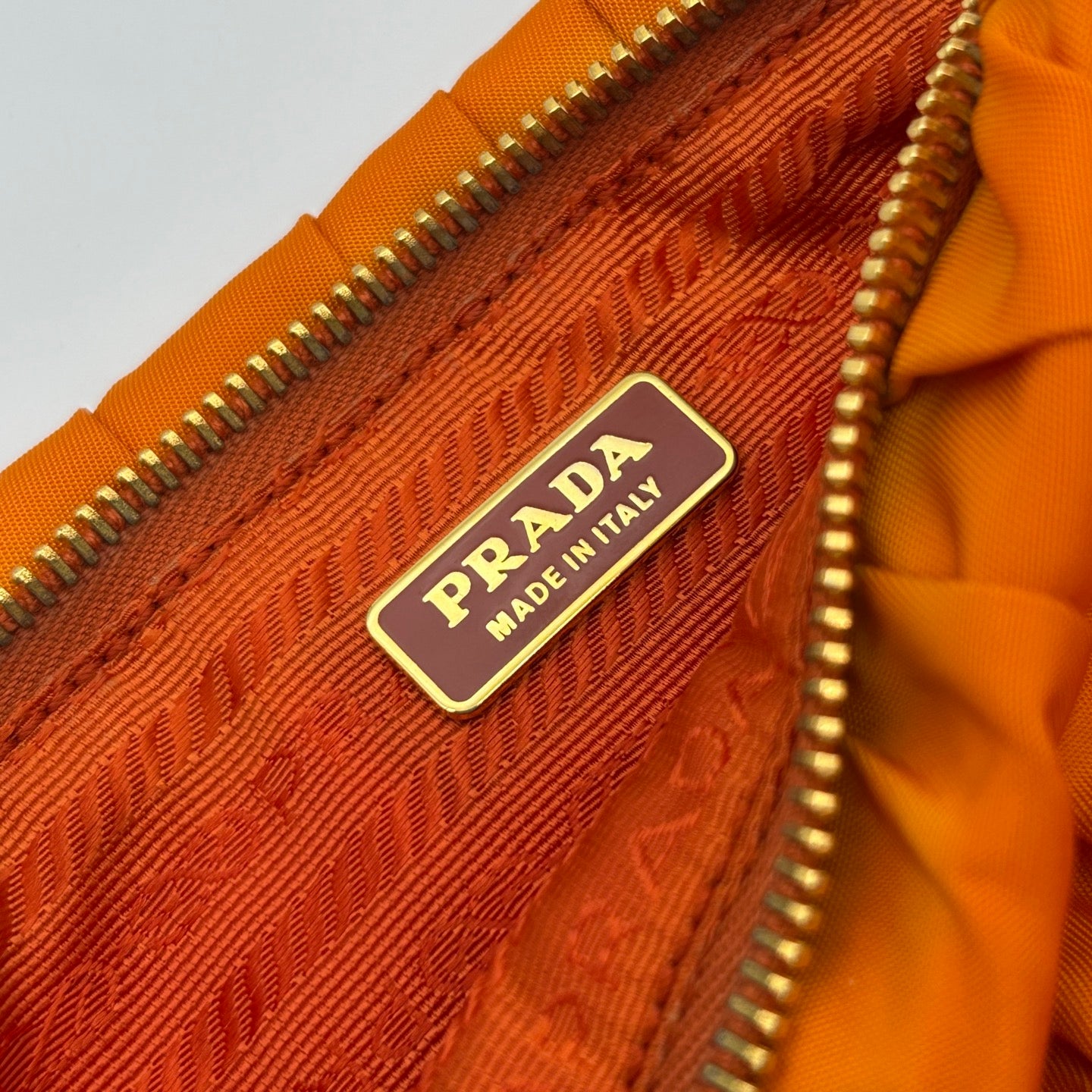 Prada Pleated Leather Shoulder Bag in Orange with Gold Hardware [Used]