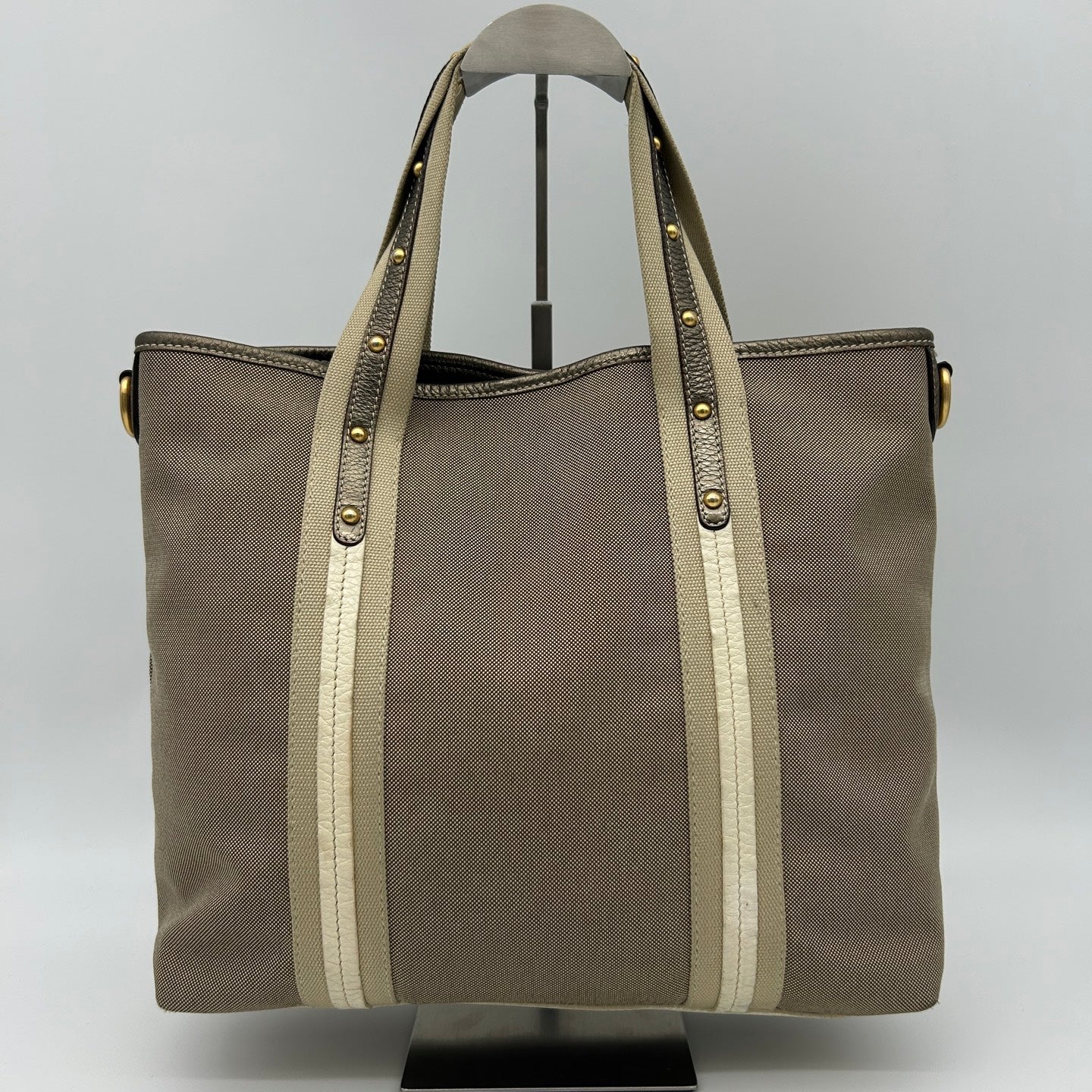 Prada Canvas Tote Bag in Beige with Leather Trim [Used]