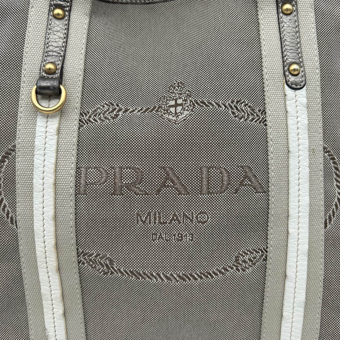 Prada Canvas Tote Bag in Beige with Leather Trim [Used]