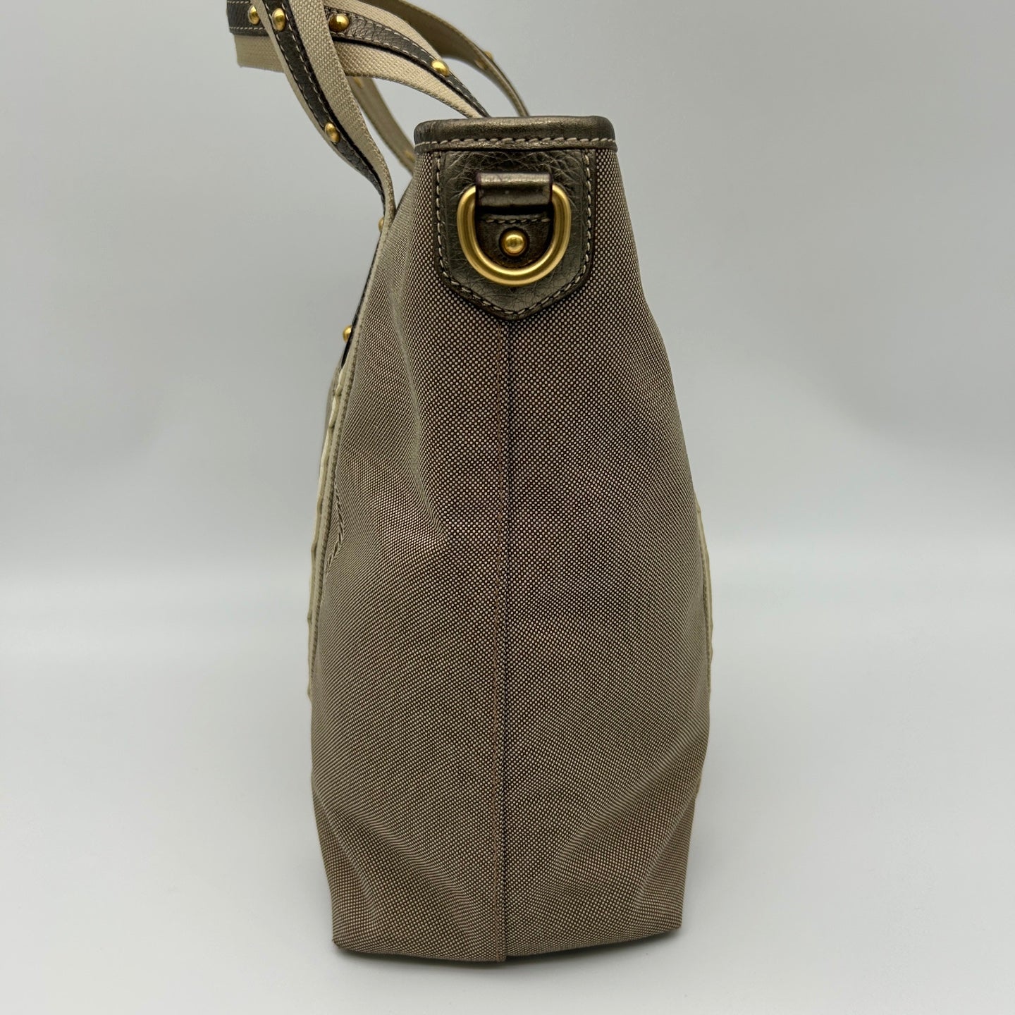 Prada Canvas Tote Bag in Beige with Leather Trim [Used]