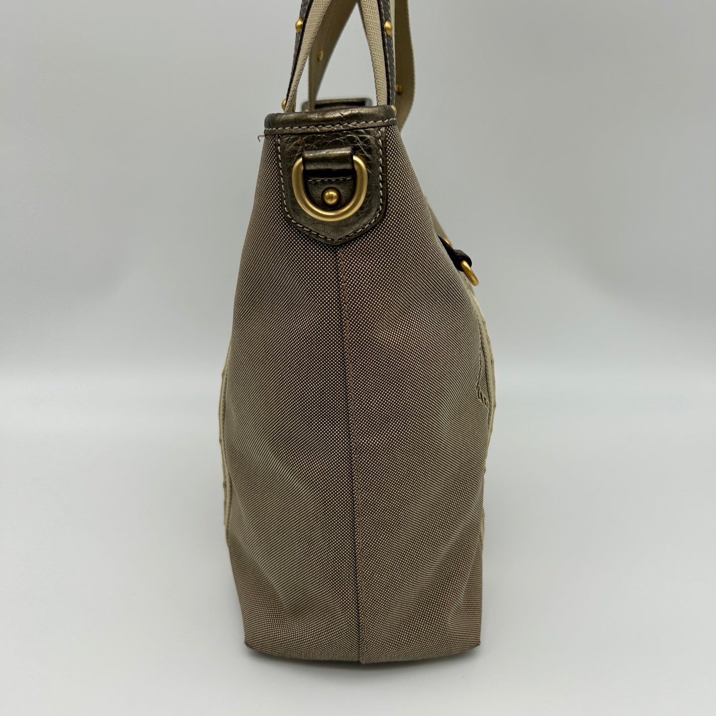 Prada Canvas Tote Bag in Beige with Leather Trim [Used]