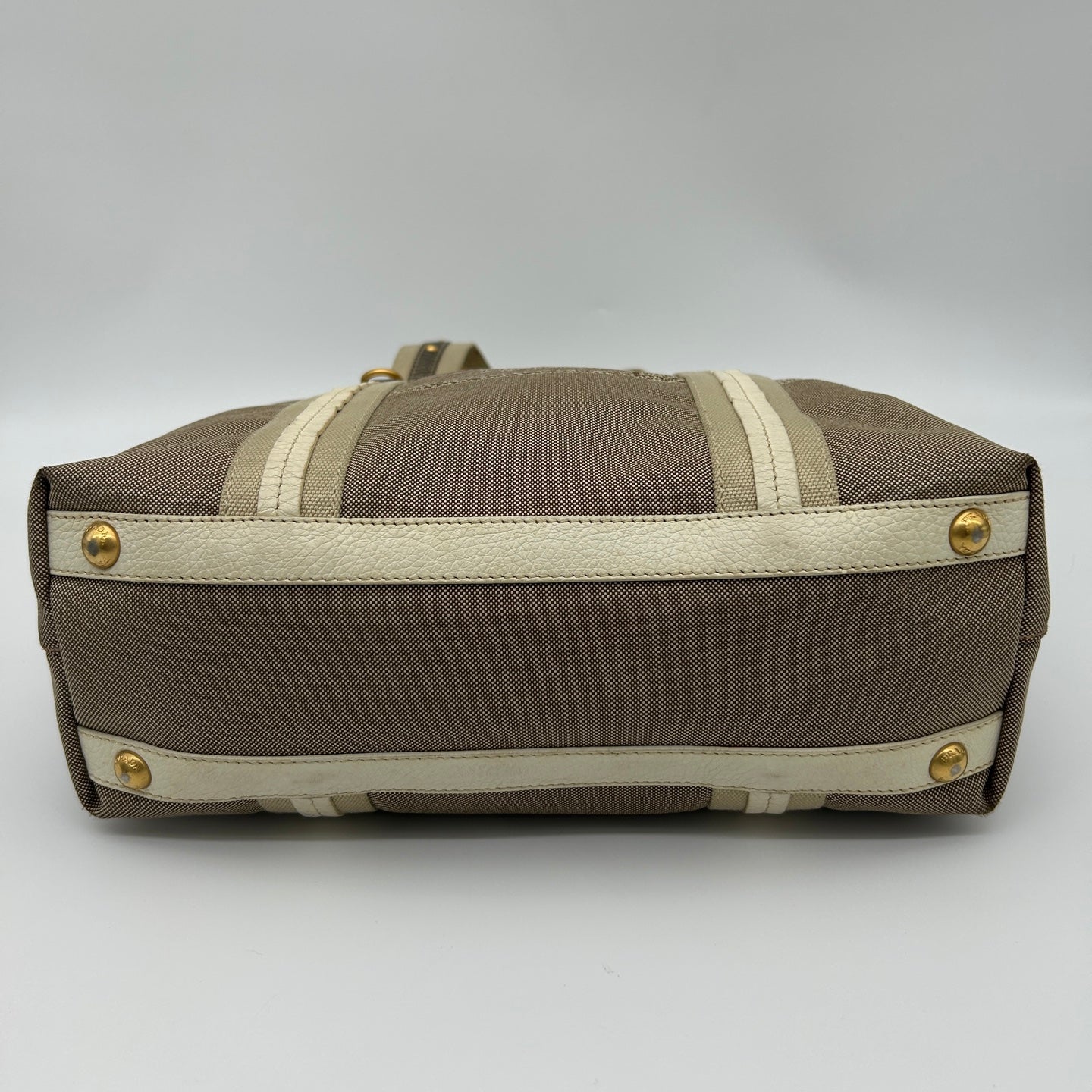 Prada Canvas Tote Bag in Beige with Leather Trim [Used]