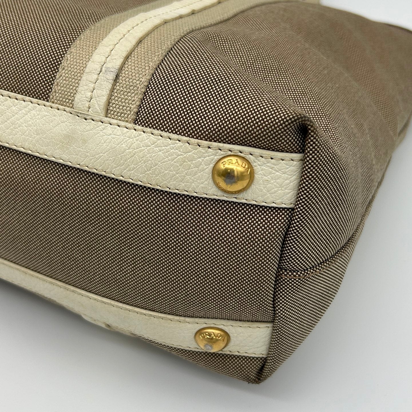Prada Canvas Tote Bag in Beige with Leather Trim [Used]