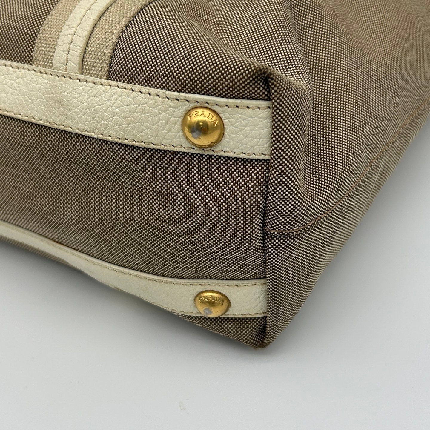 Prada Canvas Tote Bag in Beige with Leather Trim [Used]