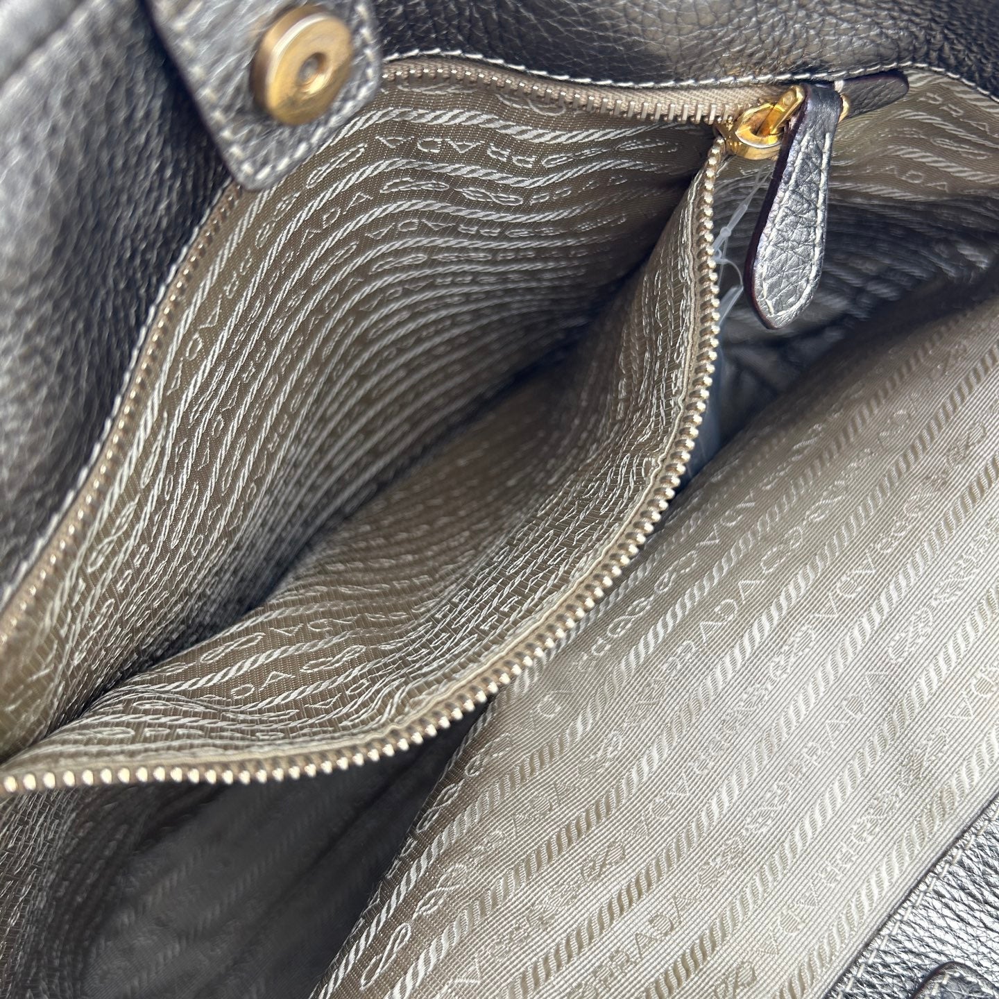 Prada Canvas Tote Bag in Beige with Leather Trim [Used]