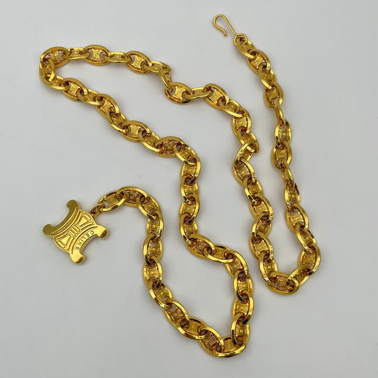 Celine Vintage Triomphe Chunky Chain Necklace / Belt in Gold Tone [Like New]
